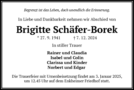 Traueranzeige von Brigitte Schäfer-Borek von OF