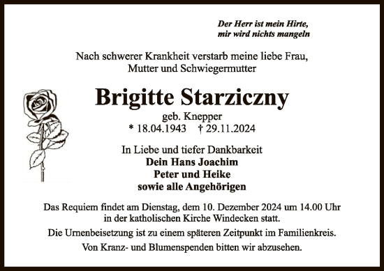 Traueranzeige von Brigitte Starziczny von OF