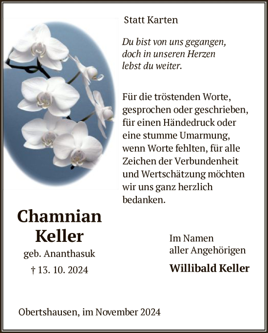 Traueranzeige von Chamnian Keller von OF