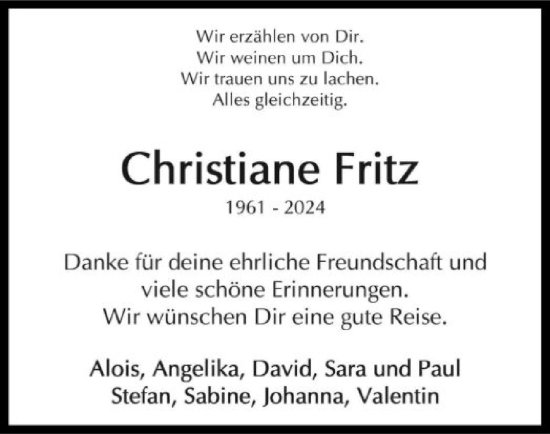 Traueranzeige von Christiane Fritz von OF