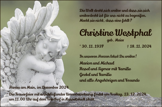 Traueranzeige von Christine Westphal von OF