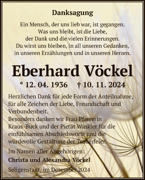 Traueranzeige von Eberhard Vöckel von OF