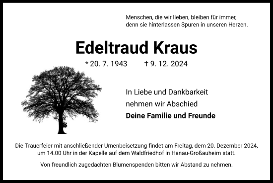 Traueranzeige von Edeltraud Kraus von OF