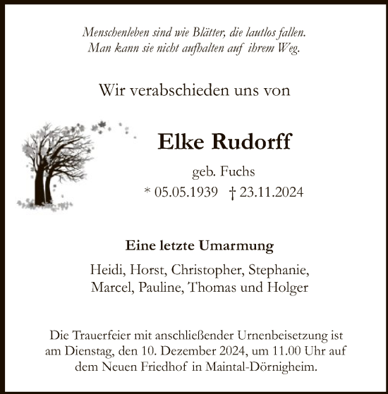 Traueranzeige von Elke Rudorff von OF