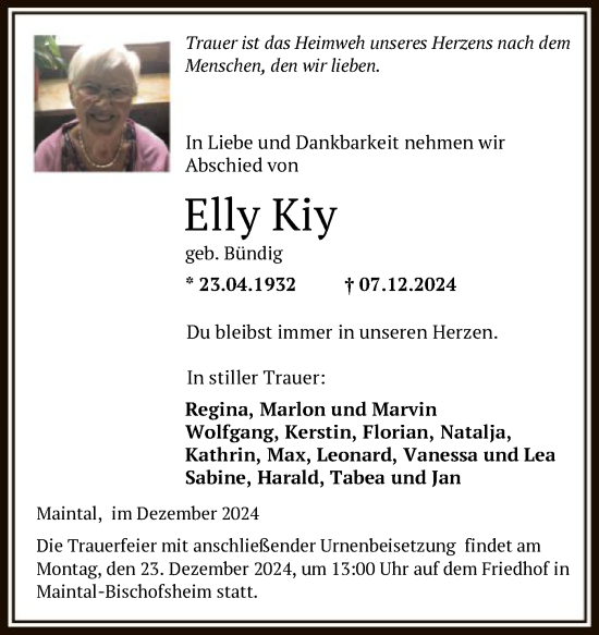 Traueranzeige von Elly Kiy von OF