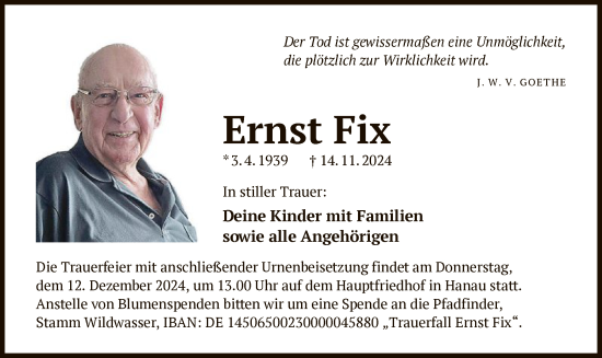 Traueranzeige von Ernst Fix von OF