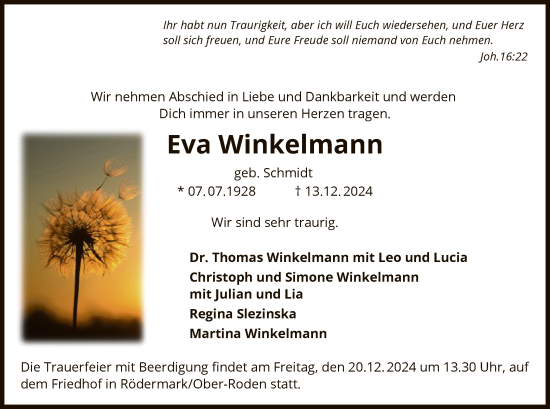 Traueranzeige von Eva Winkelmann von OF