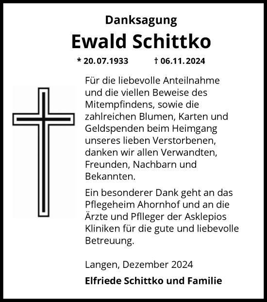 Traueranzeige von Ewald Schittko von OF