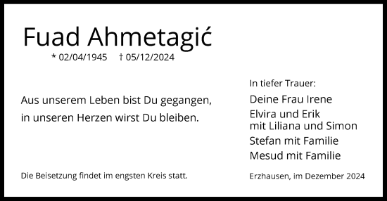 Traueranzeige von Fuad Ahmetagic von OF