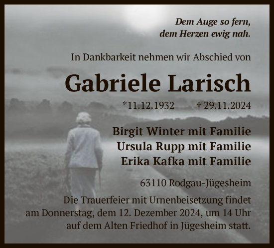 Traueranzeige von Gabriele Larisch von OF