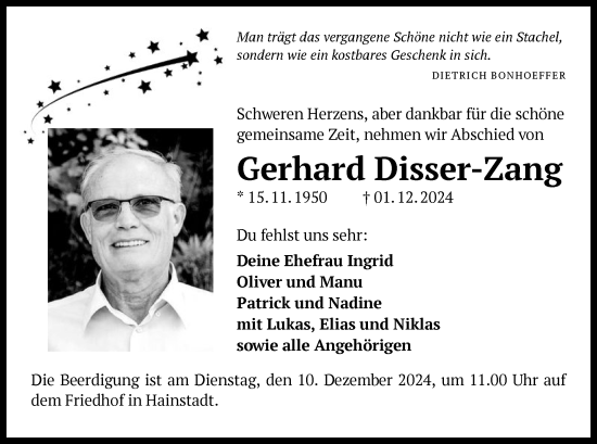 Traueranzeige von Gerhard Disser-Zang von OF