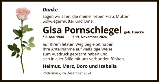 Traueranzeige von Gisa Pornschlegel von OF