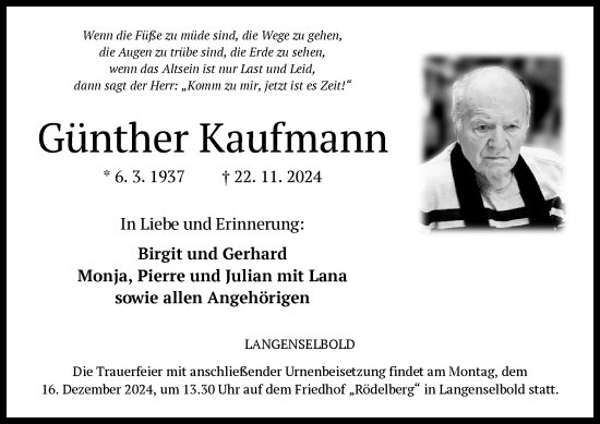 Traueranzeige von Günther Kaufmann von OF