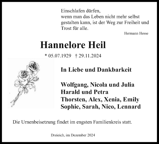 Traueranzeige von Hannelore Heil von OF