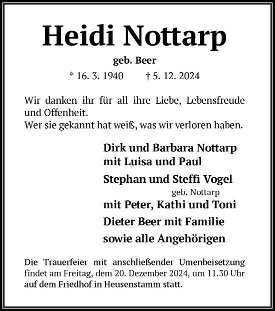 Traueranzeige von Heidi Nottarp von OF