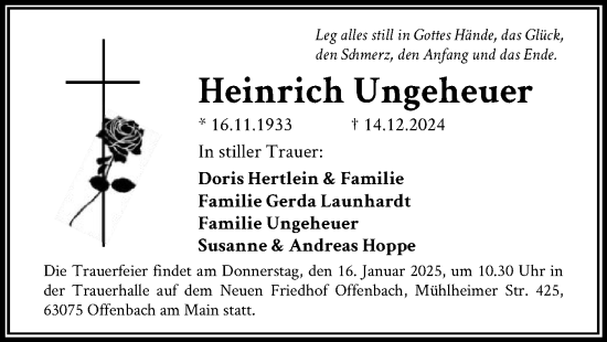 Traueranzeige von Heinrich Ungeheuer von OF