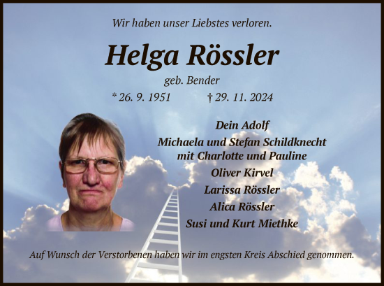 Traueranzeige von Helga Rössler von OF