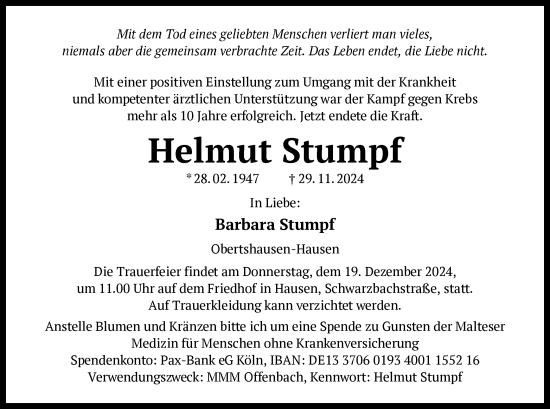 Traueranzeige von Helmut Stumpf von OF