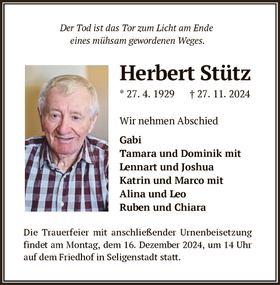 Traueranzeige von Herbert Stütz von OF