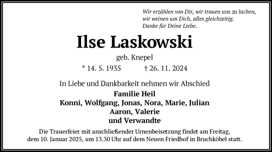 Traueranzeige von Ilse Laskowski von OF