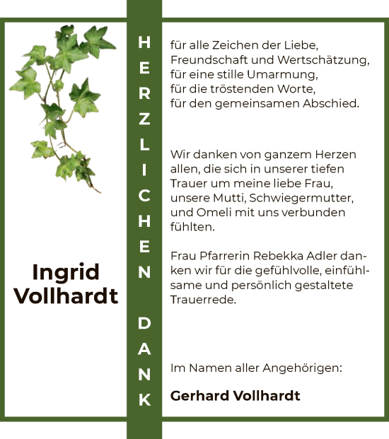 Traueranzeige von Ingrid Vollhardt von OF