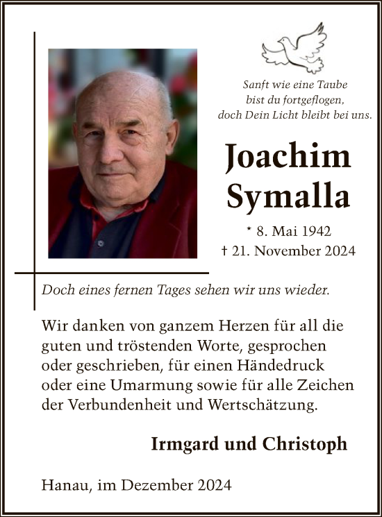 Traueranzeige von Joachim Symalla von OF