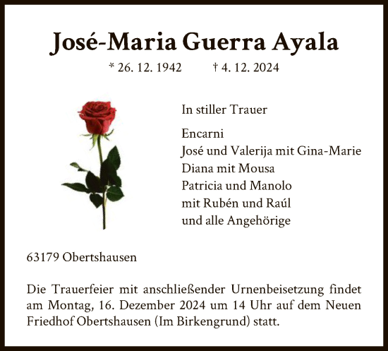 Traueranzeige von Jose-Maria Guerra Ayala von OF