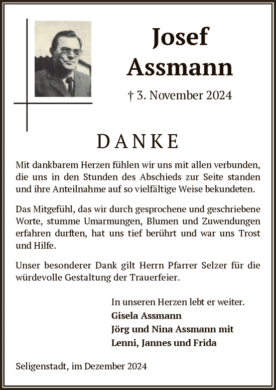 Traueranzeige von Josef Assmann von OF