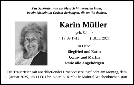 Traueranzeige von Karin Müller von OF