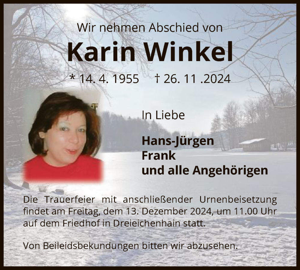  Traueranzeige für Karin Winkel vom 07.12.2024 aus OF