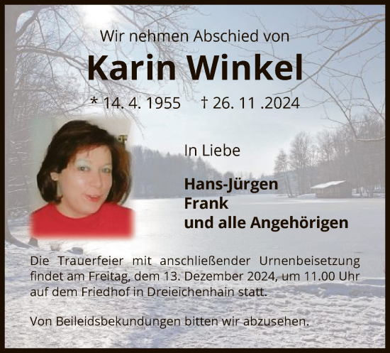 Traueranzeige von Karin Winkel von OF