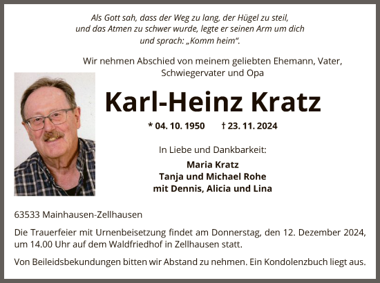 Traueranzeige von Karl-Heinz Kratz von OF