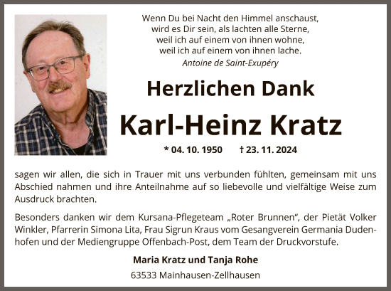 Traueranzeige von Karl-Heinz Kratz von OF