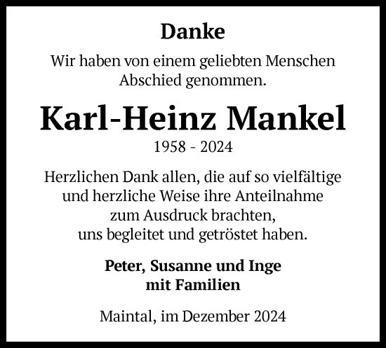 Traueranzeige von Karl-Heinz Mankel von OF