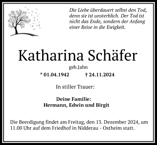 Traueranzeige von Katharina Schäfer von OF