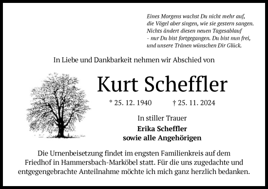 Traueranzeige von Kurt Scheffler von OF