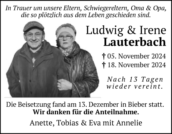 Traueranzeige von Ludwig und Irene Lauterbach von OF