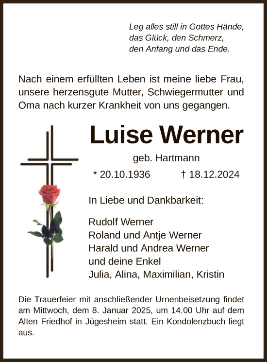 Traueranzeige von Luise Werner von OF