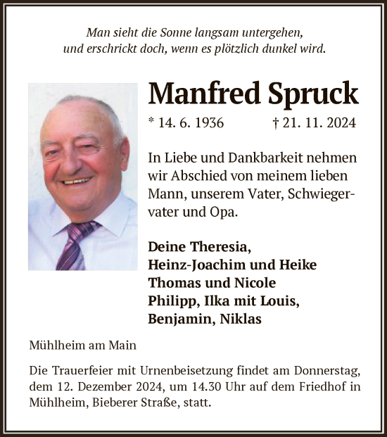 Traueranzeige von Manfred Spruck von OF