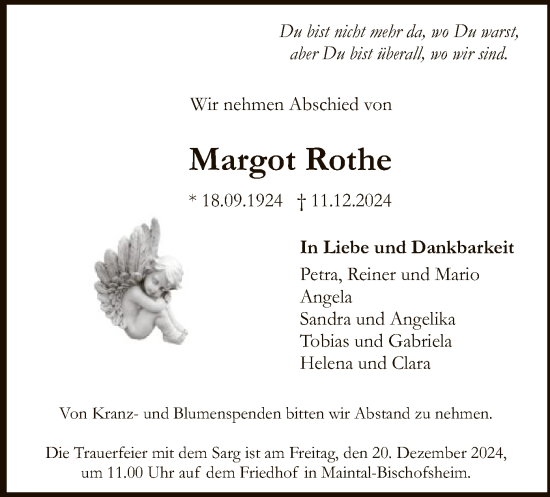 Traueranzeige von Margot Rothe von OF