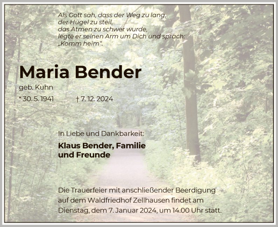 Traueranzeige von Maria Bender von OF