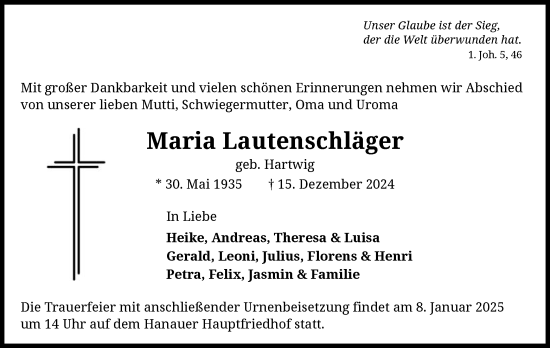 Traueranzeige von Maria Lautenschläger von OF