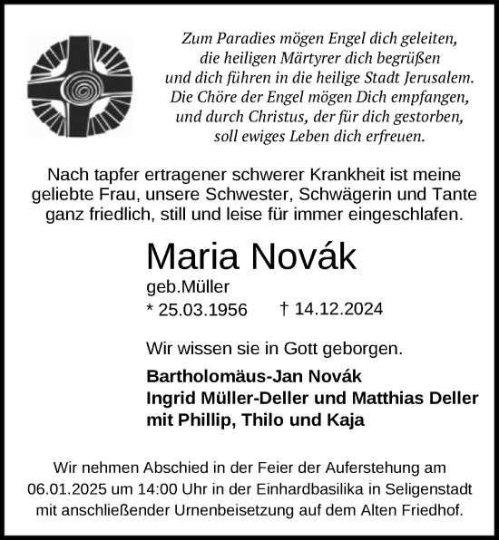 Traueranzeige von Maria Novak von OF