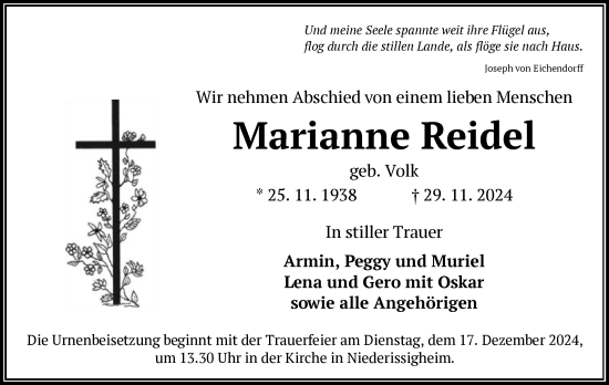 Traueranzeige von Marianne Reidel von OF