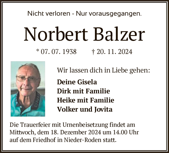 Traueranzeige von Norbert Balzer von OF