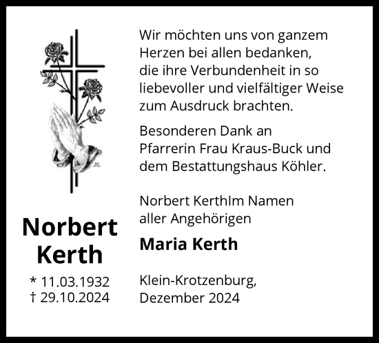 Traueranzeige von Norbert Kerth von OF