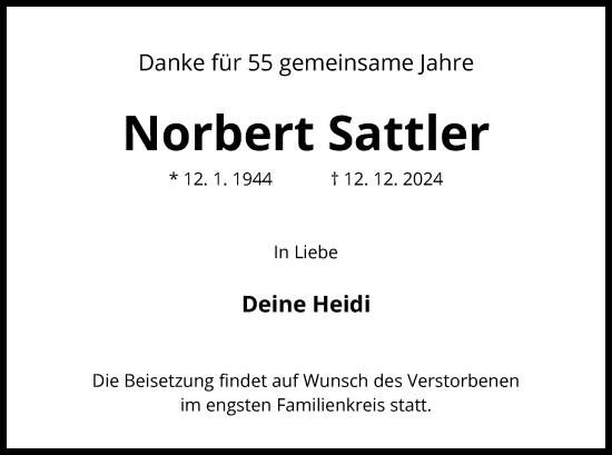 Traueranzeige von Norbert Sattler von OF