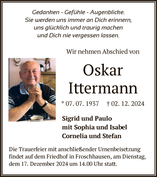 Traueranzeige von Oskar Ittermann von OF