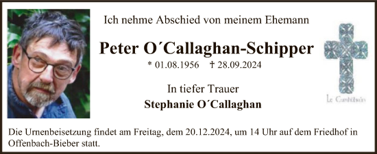 Traueranzeige von Peter O´Callaghan-Schipper von OF