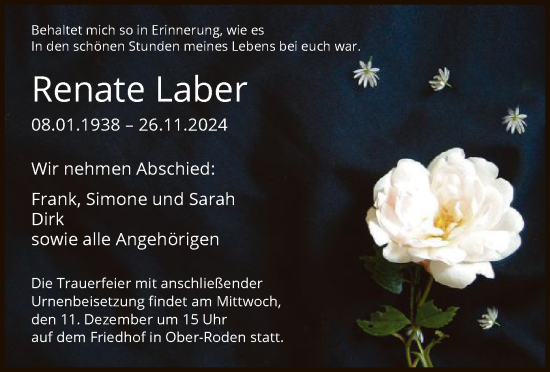 Traueranzeige von Renate Laber von OF